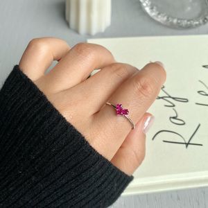 18K White Gold Plated Ruby Heart Stacking Dainty Ring